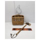 Handmade basket signed and a hatchet