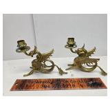Brass dragon candlestick holders