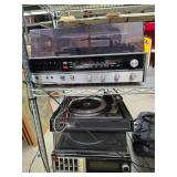 2 vintage stereos and a record player