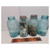 4 blue jars