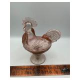 Pink glass rooster dish