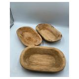 3 wooden dough bowls