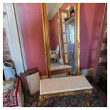 Large Wood Framed Mirror & Bench