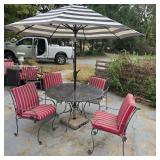 Table, 4 chairs & umbrella