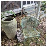 Planter, Chair, Iron fence