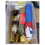 Rope, Tent Stakes, Meas. Tape, Umbrella