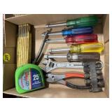 Tape Meas., Pliers, Wooden Ruler, Nut Driver