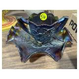 Blue Carnival Glass Dish & Sugar Bowl