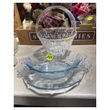 Blue Glass Serving Pieces & Lead Crystal Basket