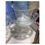 Glass Etched Ice Bucket w/Tongs & Serving Bowl