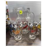 Bird Pitcher & 4 Glasses