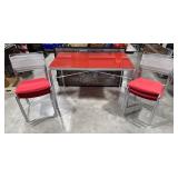Red Glass Top Table & 6 Chairs  48x29x29.5H