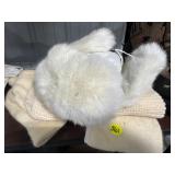 White Fur Trappers Hat, Stocking Cap & Face Mask