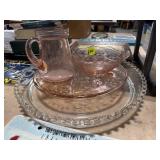 Pink Depression Glass 3 Pieces & Candlewicking Pc