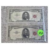 1953 Red Seal $5 Bills (2)