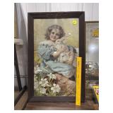 Antique Girl & Bunny Picture