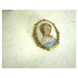 Brooch, Lovely Victorian Lady Portrait, Limoges