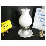 Hurricane Lamp Nigthstand Hobnail Milk Glass
