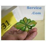 Vintage Carved Art Deco Brooch, Green with Tan