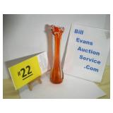 Swung Glass Vase, Orange & Clear with Ruffled Top