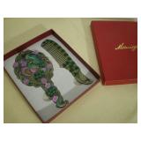 Peacock & Floral Vanity Set Maniya Comb and Mirror