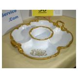 Relish Tray Server with Handles and Gold Trim