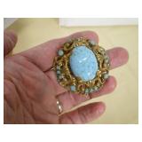 Ornate Brooch with Turquoise Cabochon Gemstones