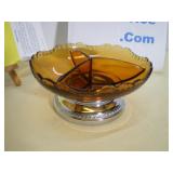 Amber Glass Divided Bowl Relish Candy