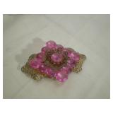 Vintage Brooch, Filigree and Pink Gems