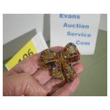 Bow Brooch with Multi-Color Rhinestones