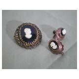 Victorian Style Cameo Old Brooch and Earrings