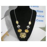 Bib Statement Necklace, Yellow Rhinestone & Resin