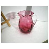 Small Glass Pitcher, Cranberry, Hand Blown
