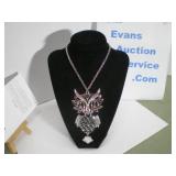 Owl Pendant Articulated with Rhinestone Eyes