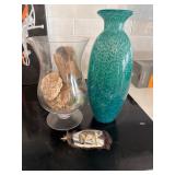 Collection Including Green Glass Vase, Clear Glass