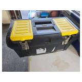 Black Plastic Toolbox with Yellow Accents Containi