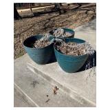 Three Teal Planters with Decorative Pattern
