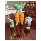 Ceramic Turkey and Carrot Form Sculptures Set