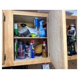 Contents of Wooden Shelf Unit With Cleaning Suppli