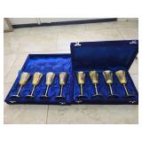 Eight Silver-Plated Brass Etched Goblets with Velv
