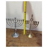 Two Metal Menorahs, Silver-Tone and Brass-Tone