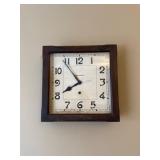 Wall Clock With Square Wooden Frame and White Dial
