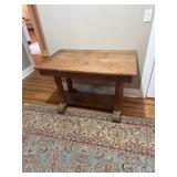 Wooden Table With Rectangular Top and Dual-Pillar