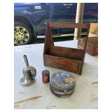 Vintage Wood Pepsi carrier, Honet scotch Snuff,