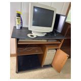 Computer desk on wheels, with all computer items