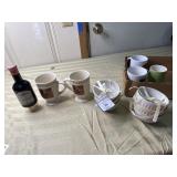 Wine bottle night light, 2 rooster coffee mugs, 6