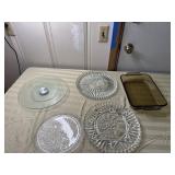 12" glass lazy Susan, 3 glass serving plates and