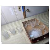 6 vintage dessert dishes, 3 on the rocks glasses