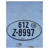 GERMANY License Plate  German OVAL Number Tag