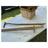 Vintage butter stomper, yard stick and walking